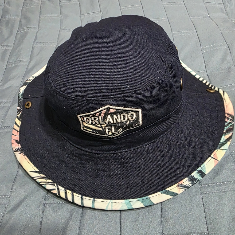 Orlando FL Navy Bucket Hat with Tropical Trim